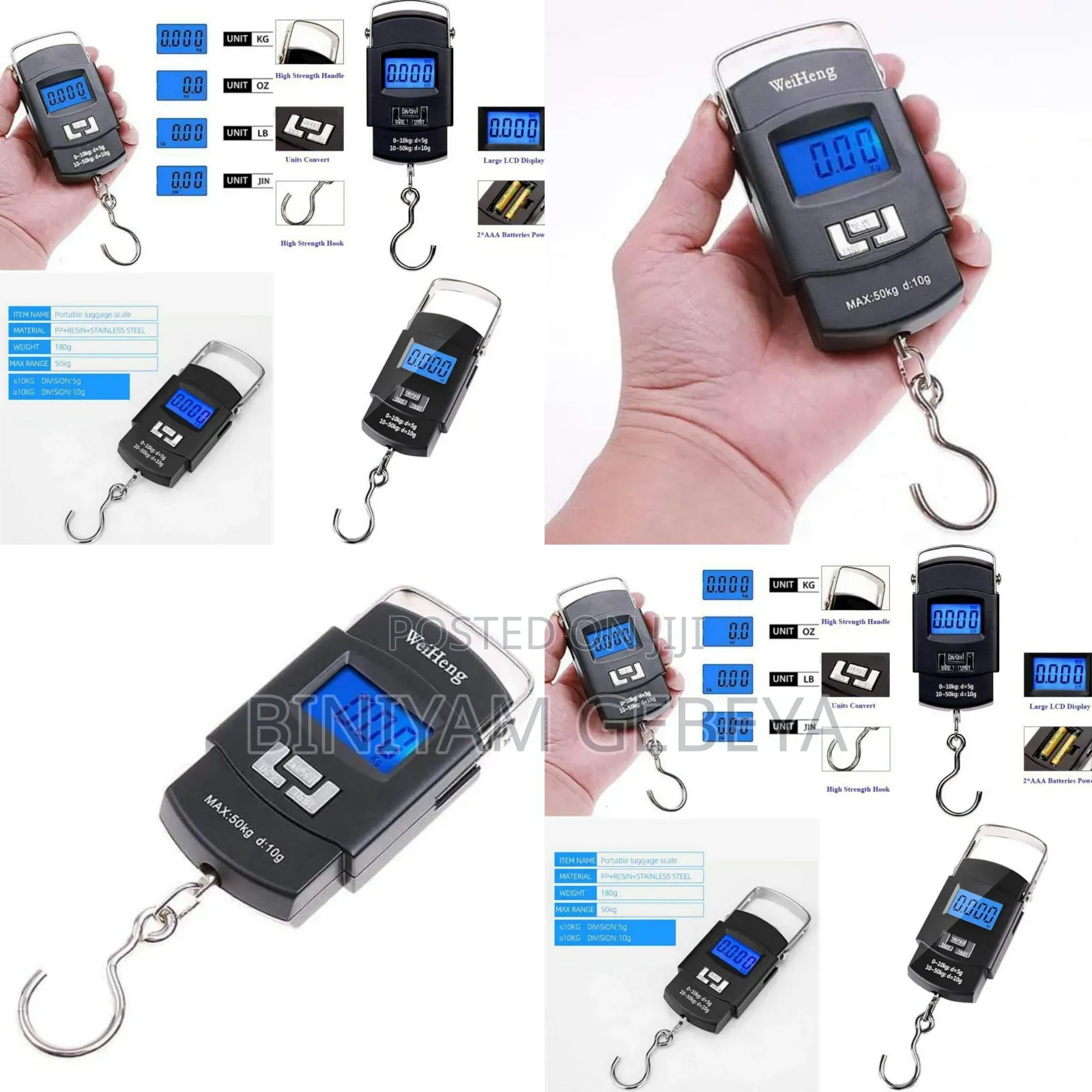 Original Portable Scale ዘመናዊ በኤሌክትሮኒክስ እስከ 50 ኪሎ የሚሰራ ሚዛን