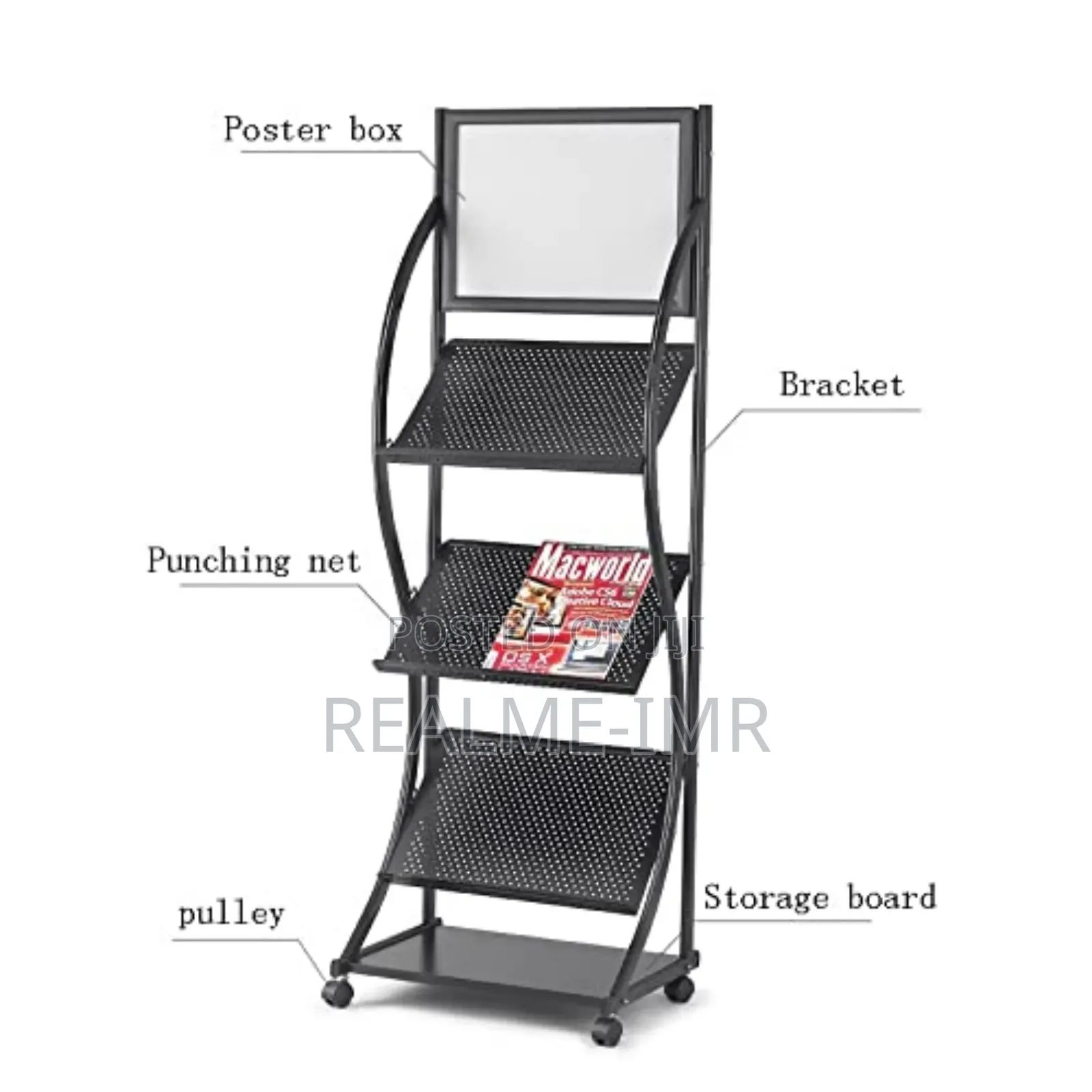 4-Tier Metal Magazine Rack With Wheels