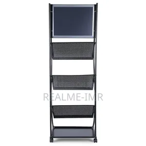 4-Tier Metal Magazine Rack With Wheels