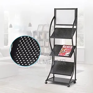 4-Tier Metal Magazine Rack With Wheels