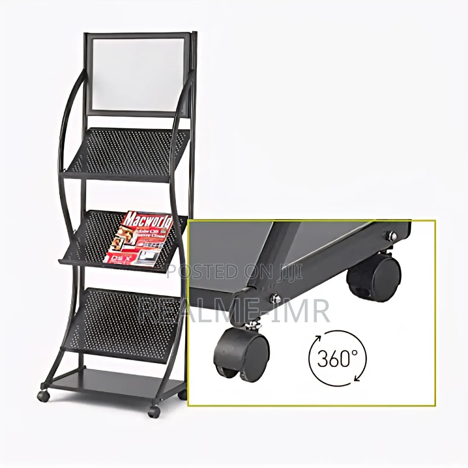 4-Tier Metal Magazine Rack With Wheels