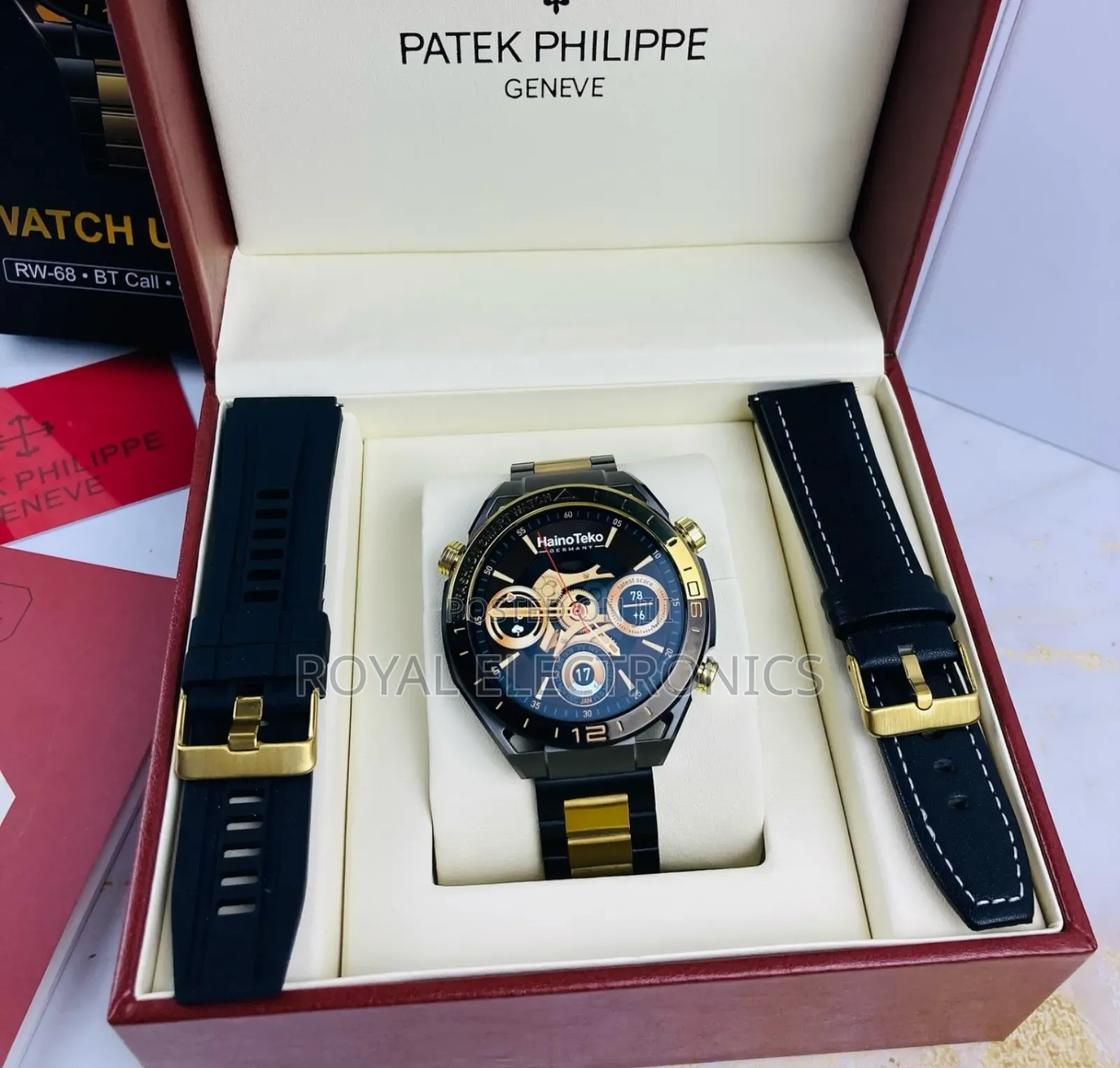 Germen Brand Premium Gold Stripped Smart Watch With 3 Straps