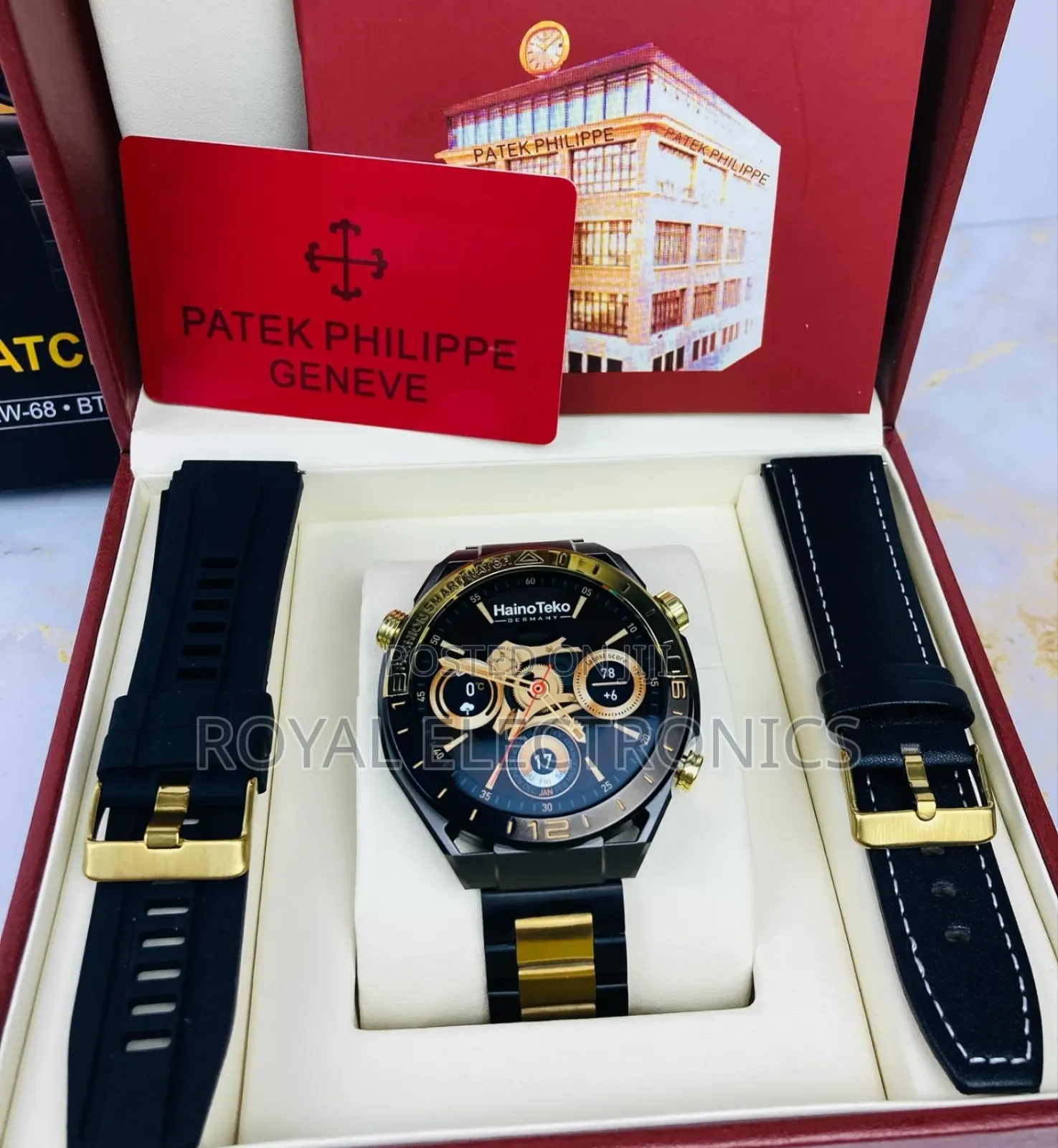 Germen Brand Premium Gold Stripped Smart Watch With 3 Straps