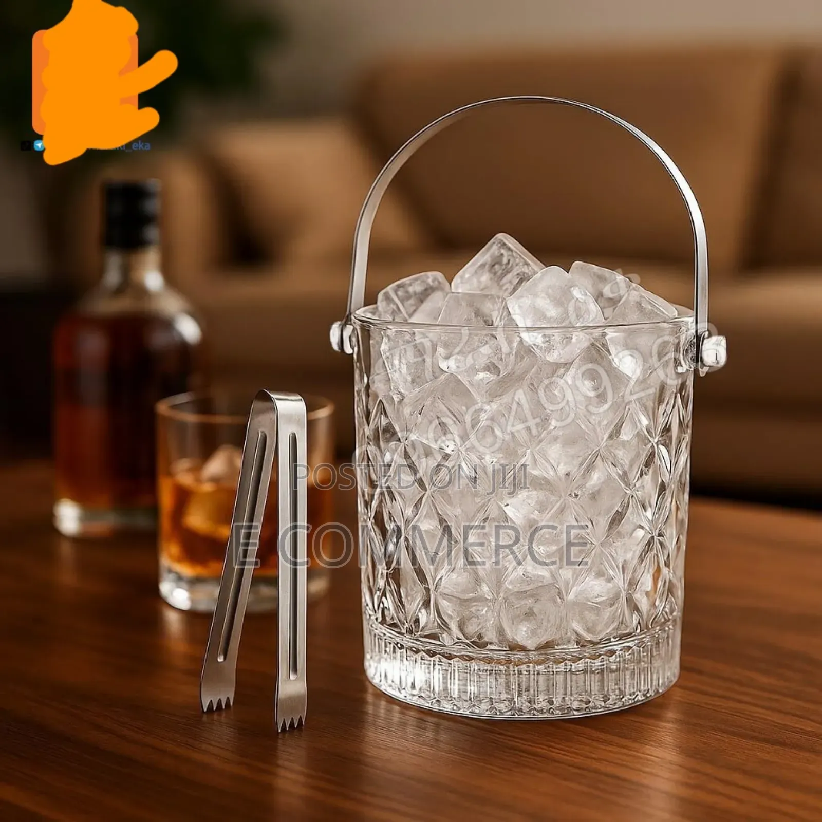Glass Ice Bucket With Tongs