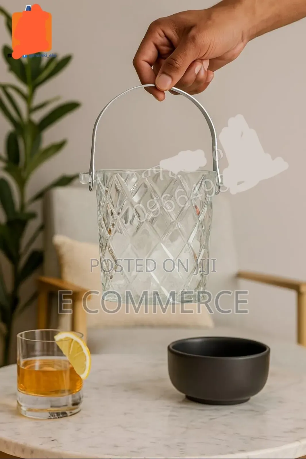 Glass Ice Bucket With Tongs