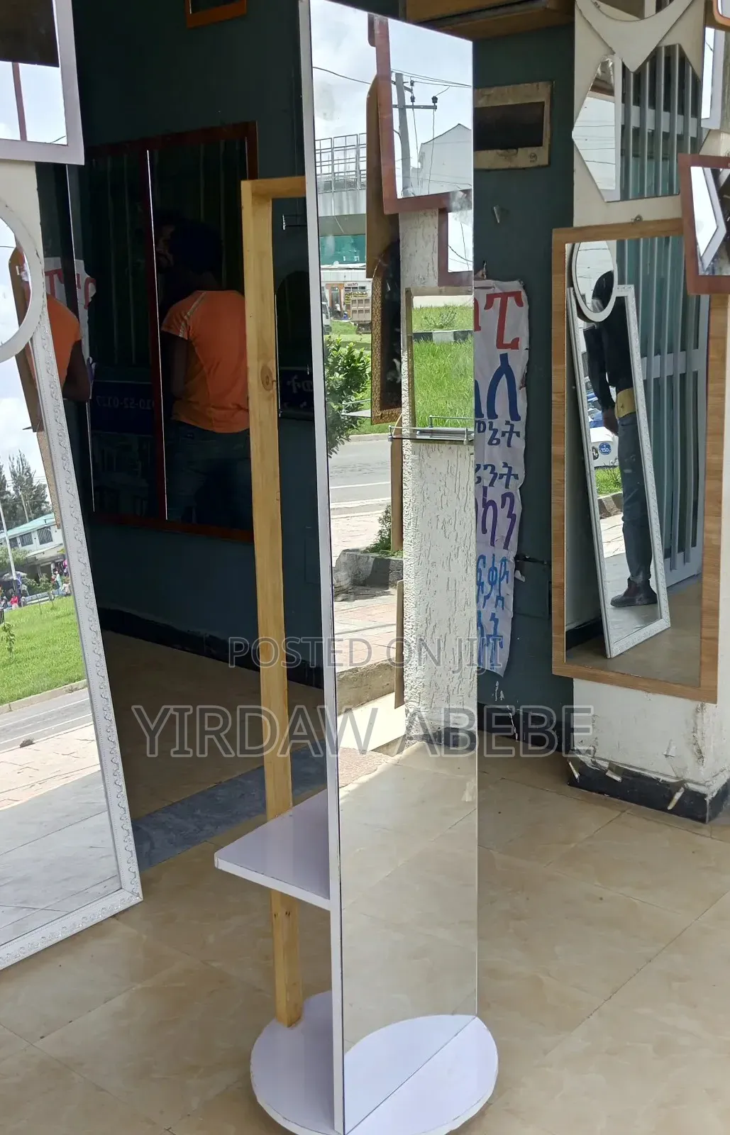 Full Mirror Stand With Shelf