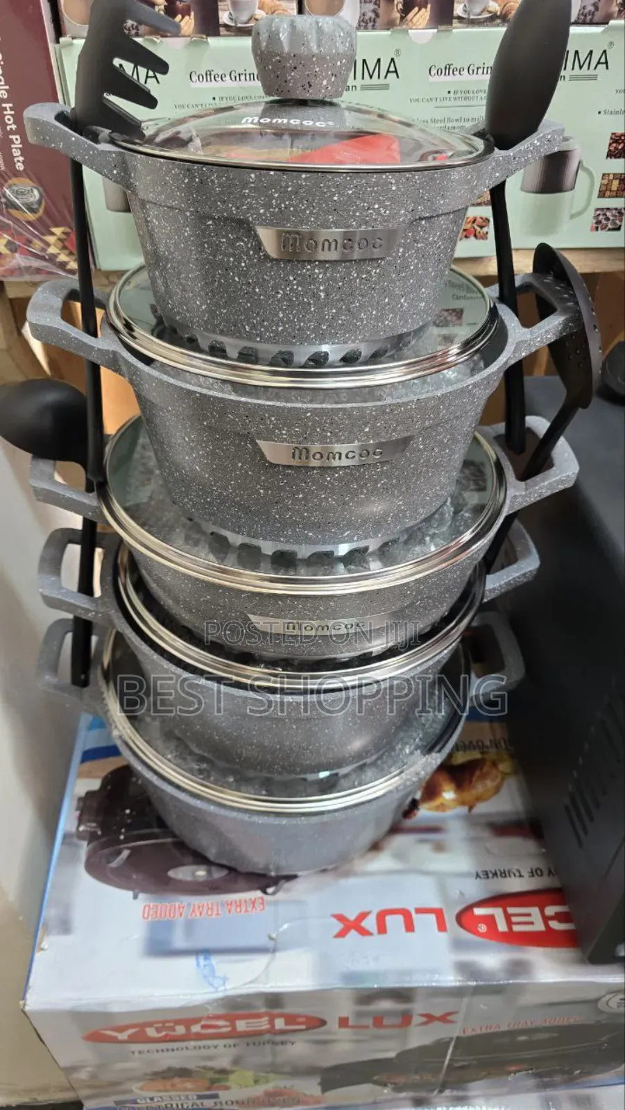 Momcoc 5 in 1 Ganite Cookware ዘመናዊ ጠንካራ እና ኦሪጂናል ድስት