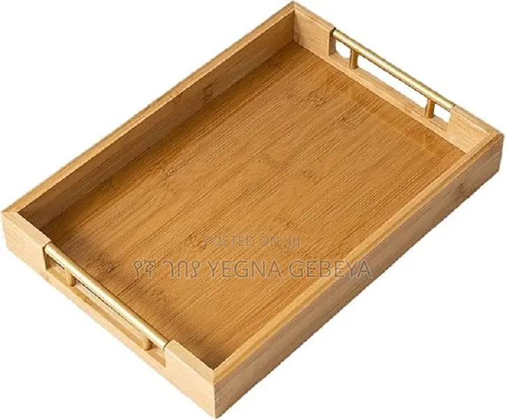 3-Piece Bamboo Serving Tray Set With Sleek Metal Handles