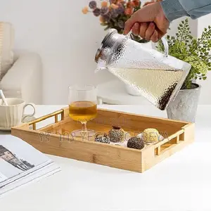 3-Piece Bamboo Serving Tray Set With Sleek Metal Handles