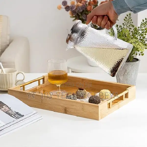 3-Piece Bamboo Serving Tray Set With Sleek Metal Handles