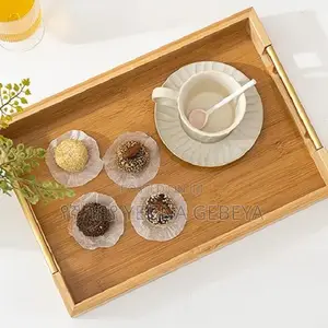 3-Piece Bamboo Serving Tray Set With Sleek Metal Handles