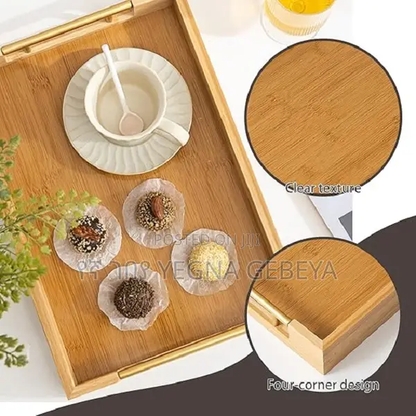 3-Piece Bamboo Serving Tray Set With Sleek Metal Handles