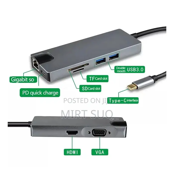 8 in 1 Type C Hub Combo Usb C to Hdmi Vga 