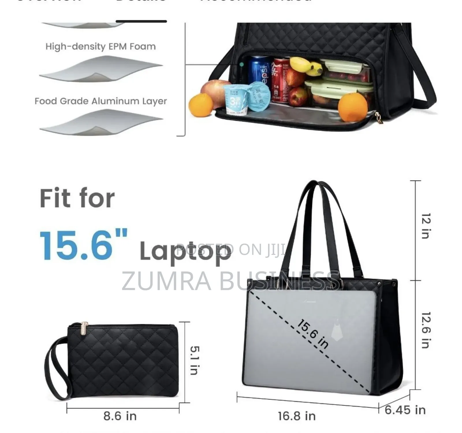 ለሴቶች የምሳ እቃ እና ላፕቶፕ ወዘተ መያዣ ያለው ቦርሳ