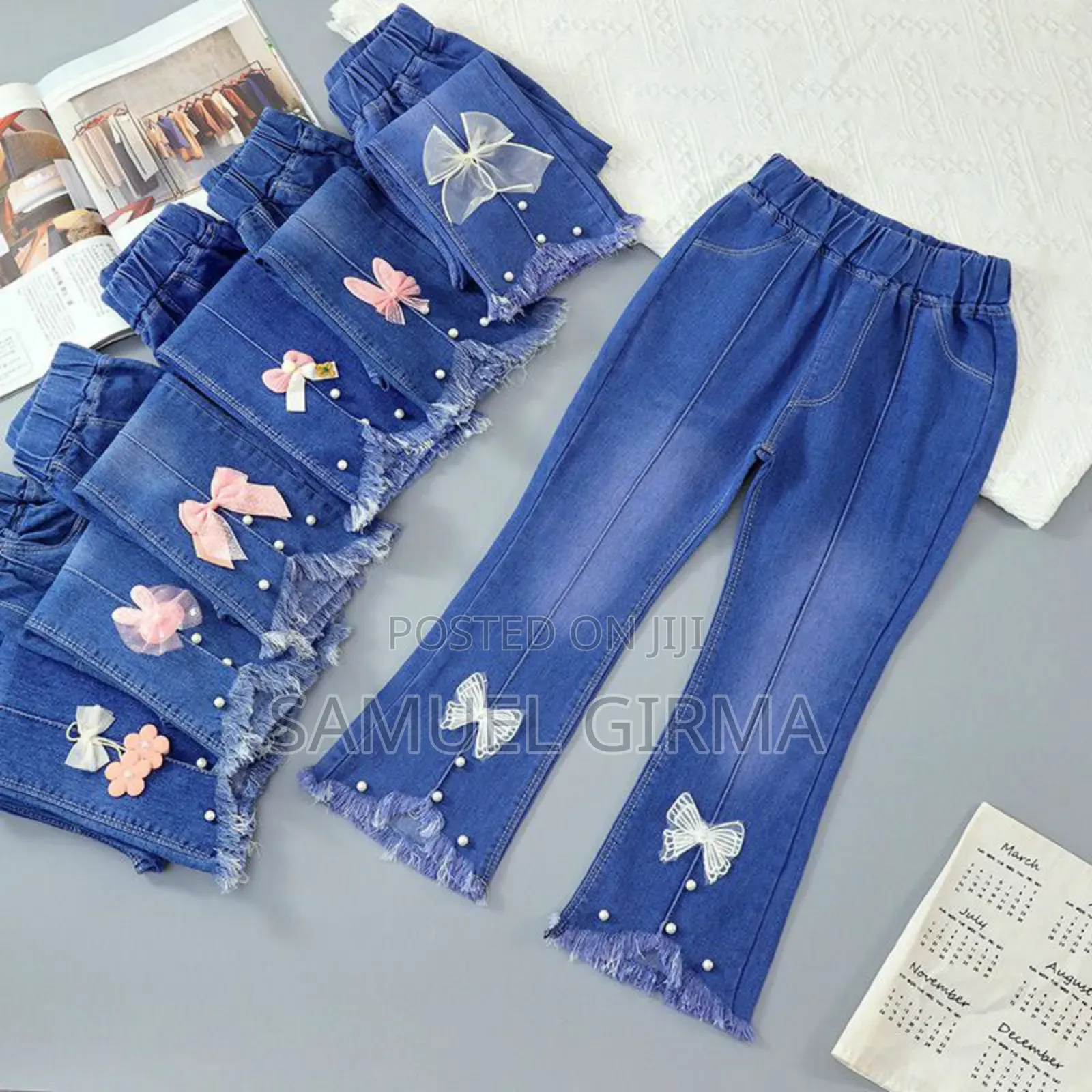 Mk- 0646 Toddler Girls Floral Denim Jeans Size: 2-8 Years