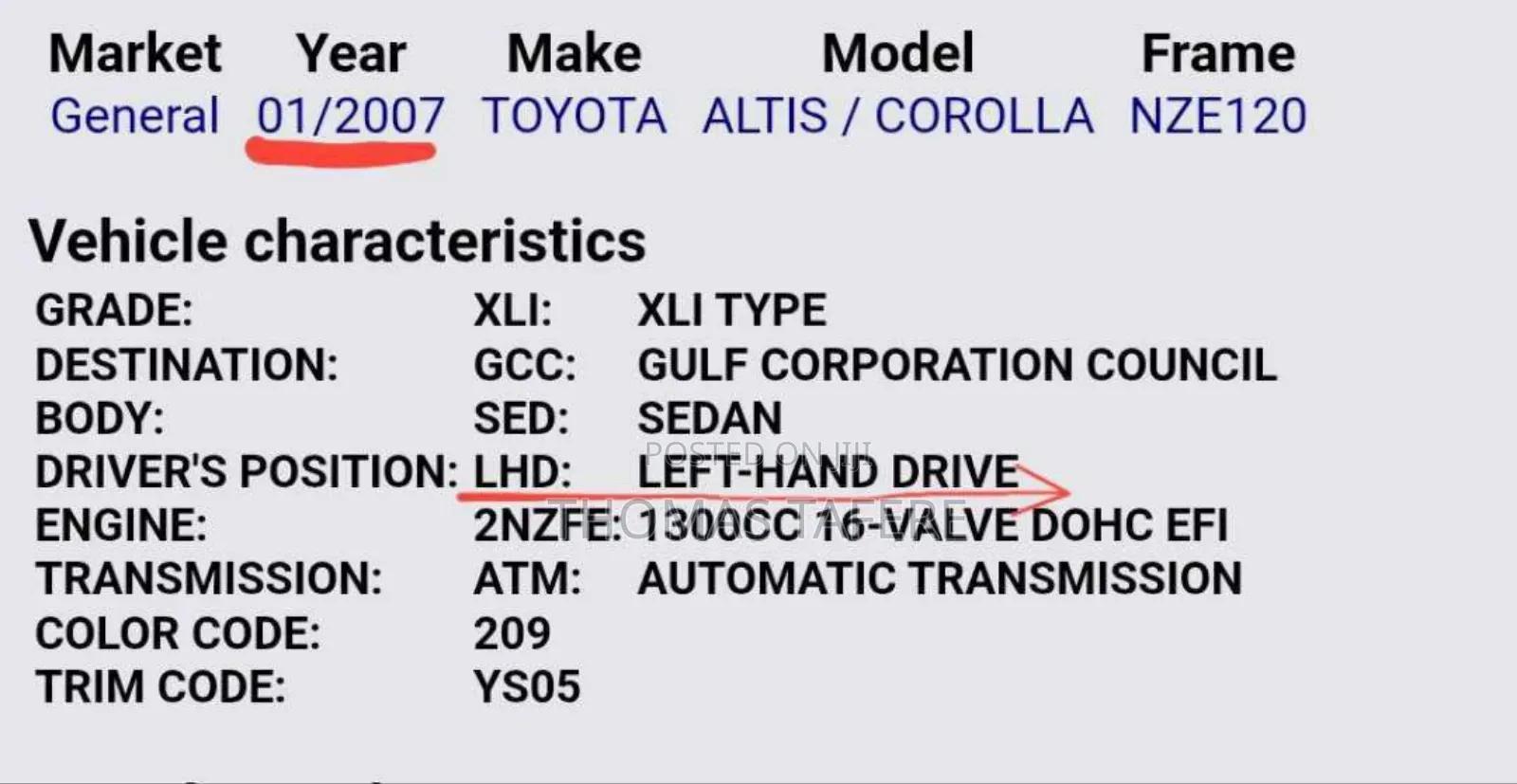 Toyota Corolla 2007 Beige