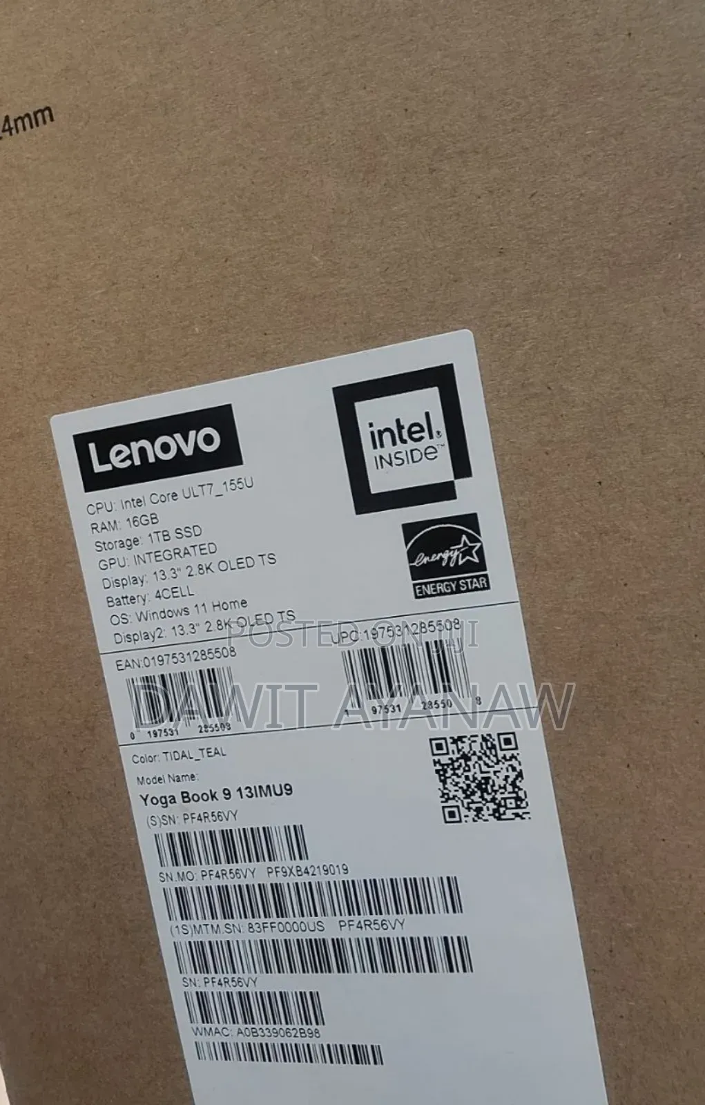 New Laptop Lenovo Yoga Book 9i 16GB Intel Core Ultra 7 SSD 1T