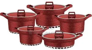 5-Piece Granite Cookware Set Non-Stick Cooking Pots Pans With Lids