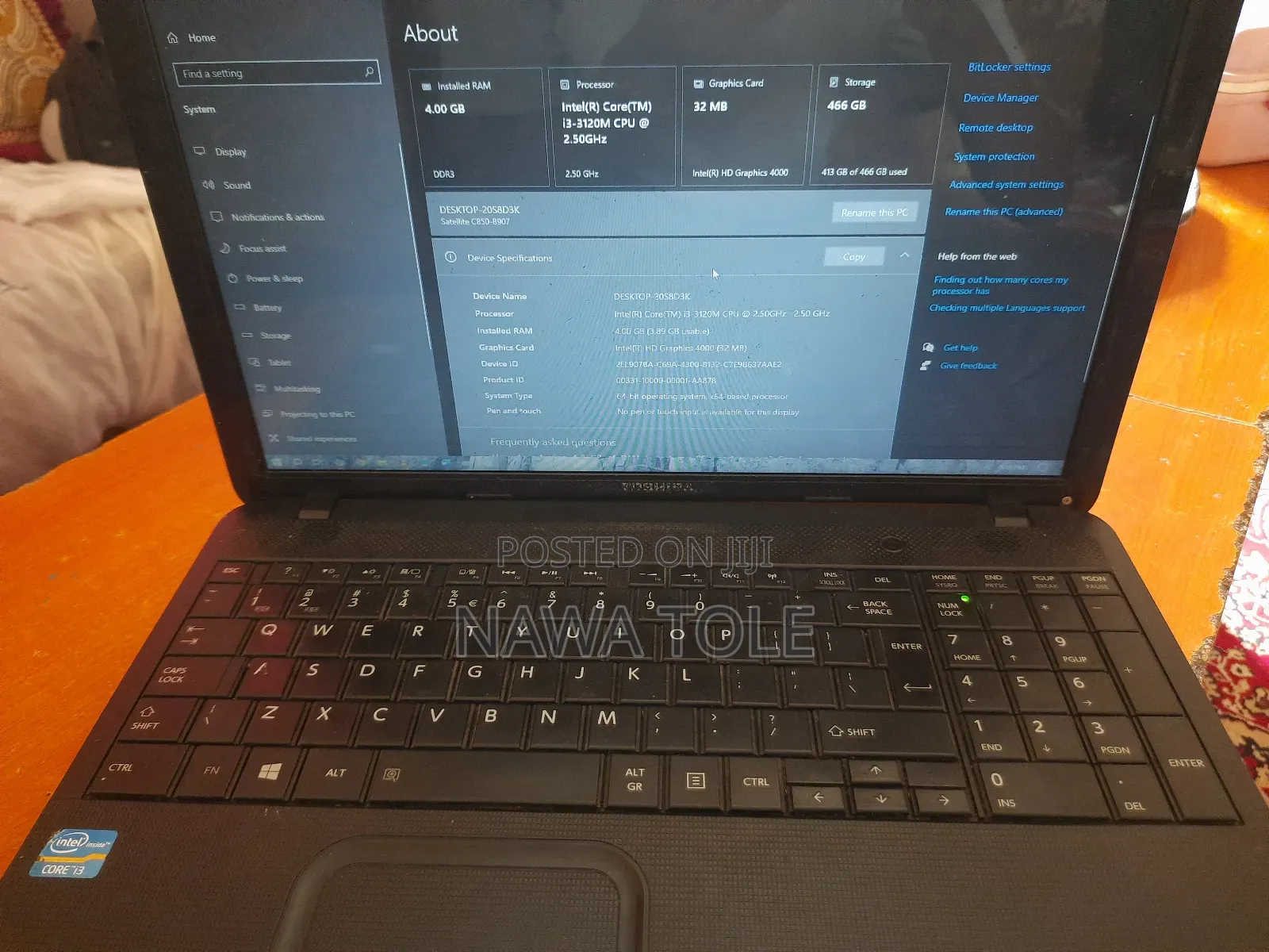 Laptop Toshiba Satellite C850 4GB Intel Core I3 HDD 500GB