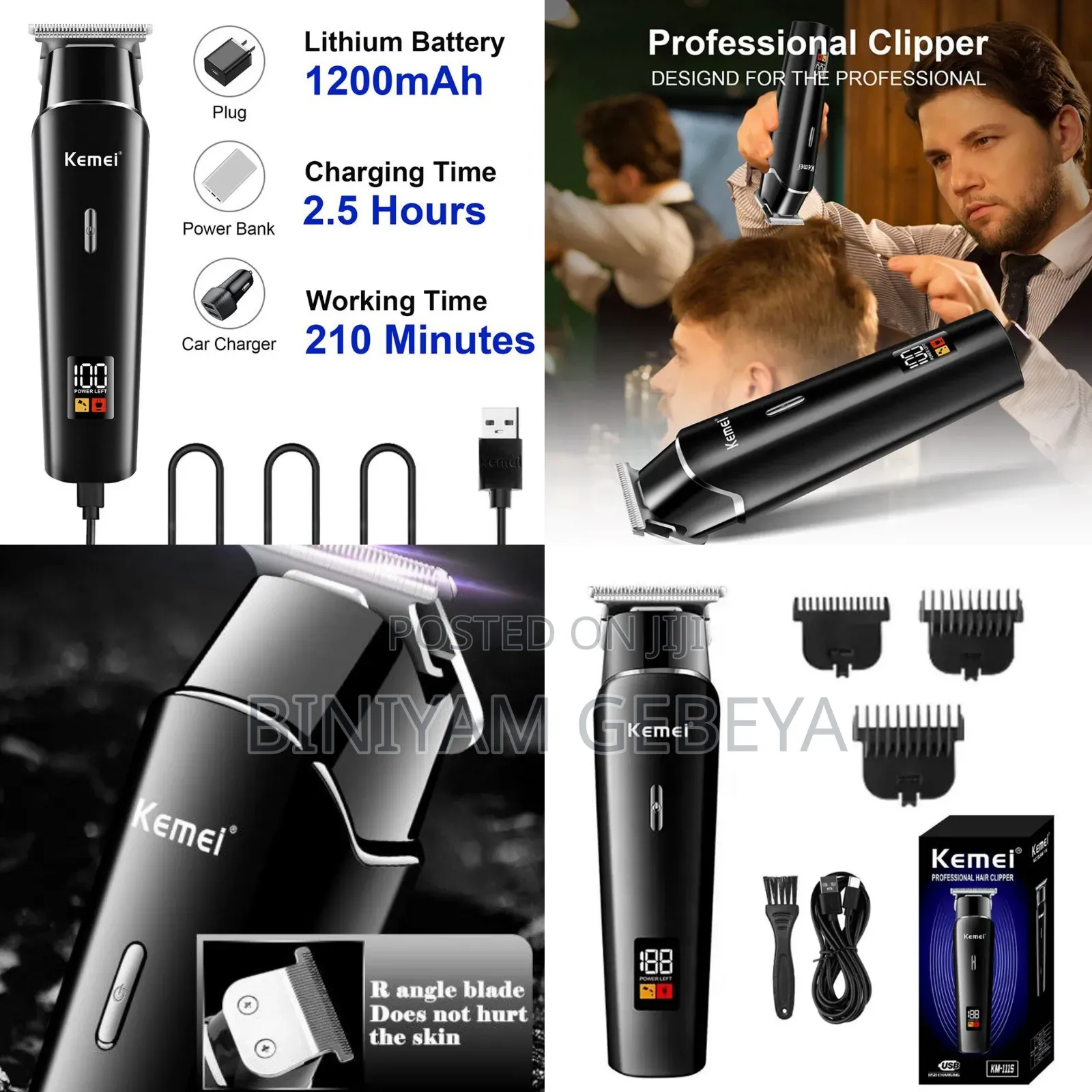 Original ቆዳን የማያጠቁር Kemei Km-1113 Hair Clipper,Trimmer for Men.