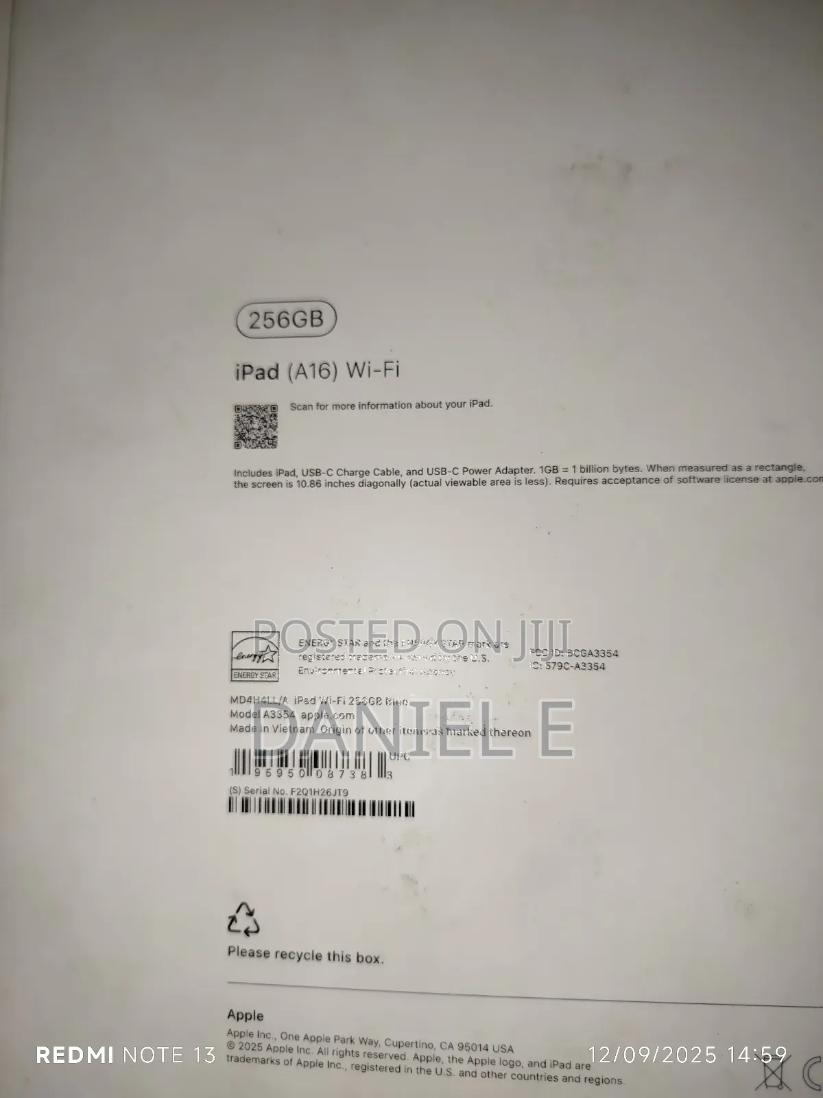 New Apple iPad (2025) 256 GB Blue