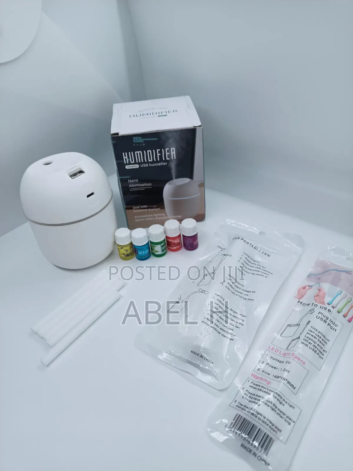 Air Humidifier Led Light, Portable Fan