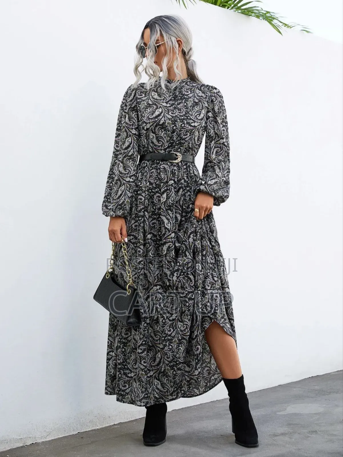 Allover Print Button Front Dress Without Belt