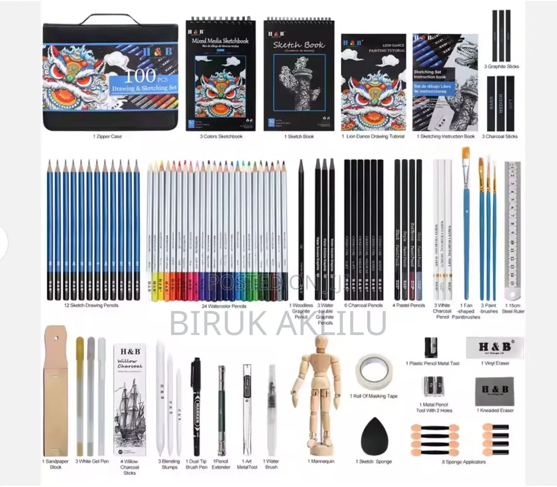 100pcs Sketch Pencil and Drawing Art Color Pencil Kit
