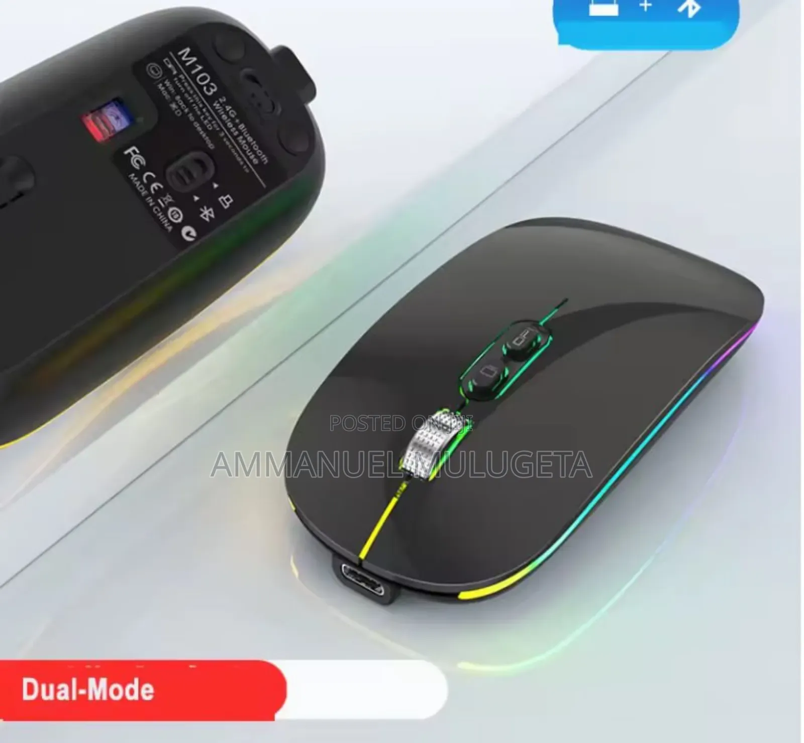  Rechargeable Wireless Mouse – Colorful Backlit Silent Click 