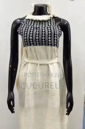 Halter-Neck Cotton Dress With Traditional Black and White Yoke