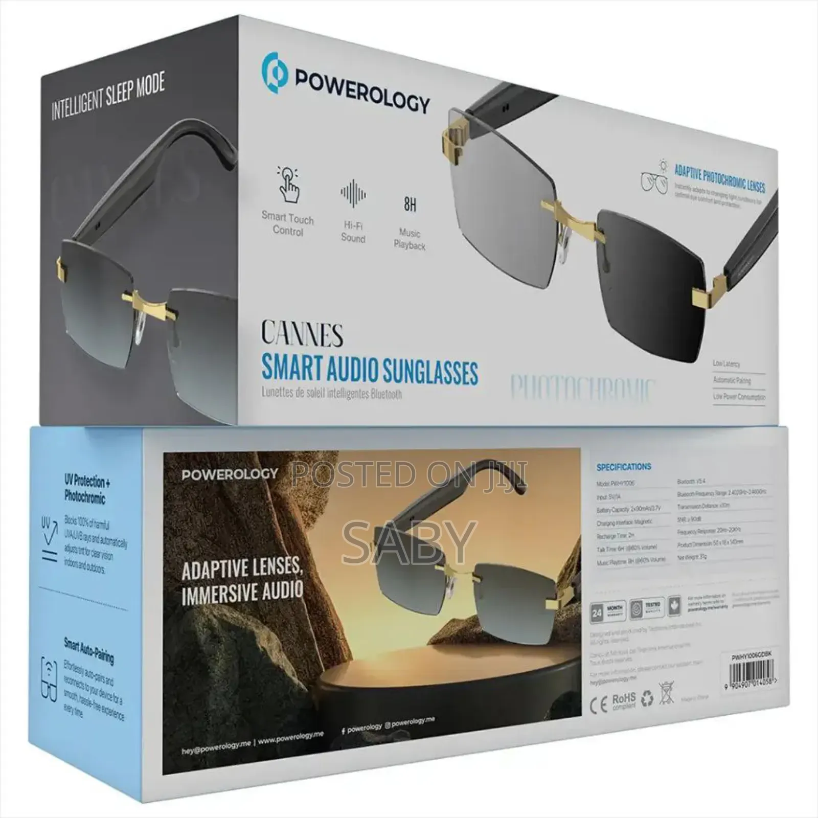 Powerology Cannes Smart Audio Sunglasses ስልክ ለማውራት የሚያገለግል መነፀር