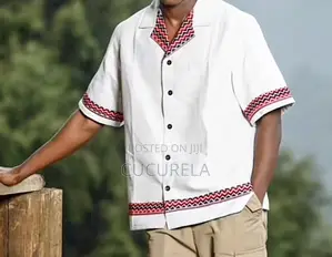 Men's Artisan Detail Camp Collar Shirt (Traditional Clothes)