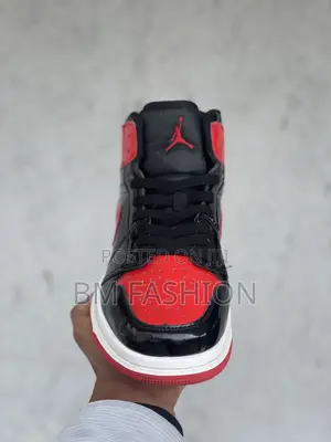 Air Jordan 1 Mid High Red X Black Shine Quality Shoes