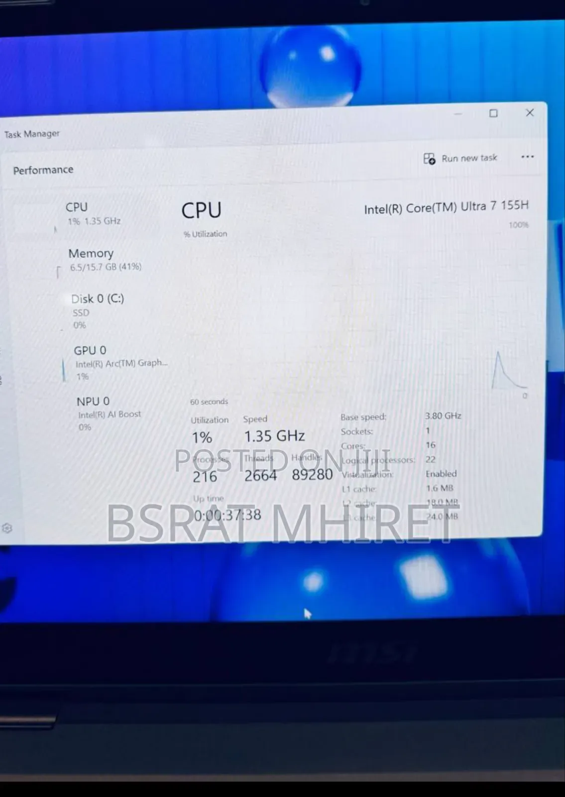 New Laptop MSI GF63 16GB Intel Core Ultra 7 SSD 1T