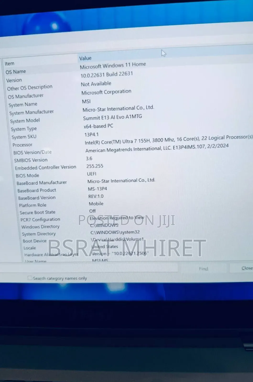 New Laptop MSI GF63 16GB Intel Core Ultra 7 SSD 1T