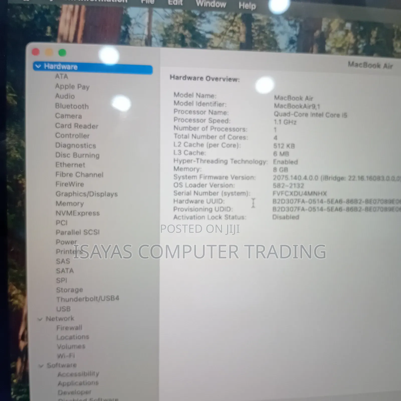 Laptop Apple MacBook Air 2020 8GB Intel Core I7 SSD 256GB