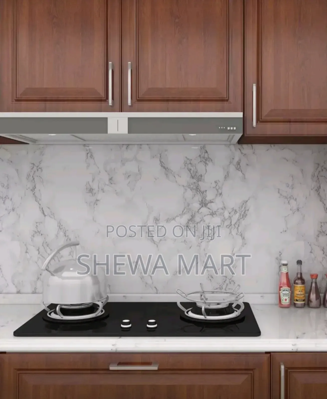 White Marble Pattern Kitchen Oil-Proof Sticker, Peel Stick Removable