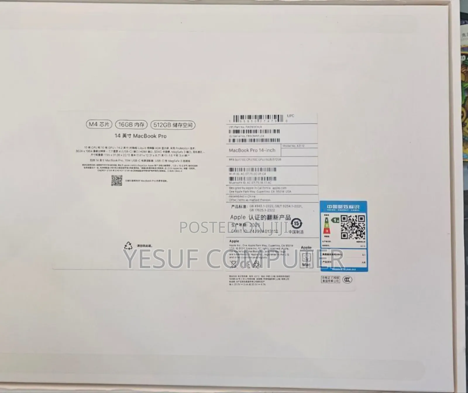 New Laptop Apple MacBook Pro 2024 M4 14-Inch 16GB Apple M4 SSD 512GB