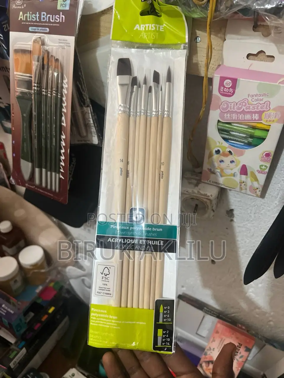 Pebeo 8 Long Brush Set Round/Flat Brown Bristle