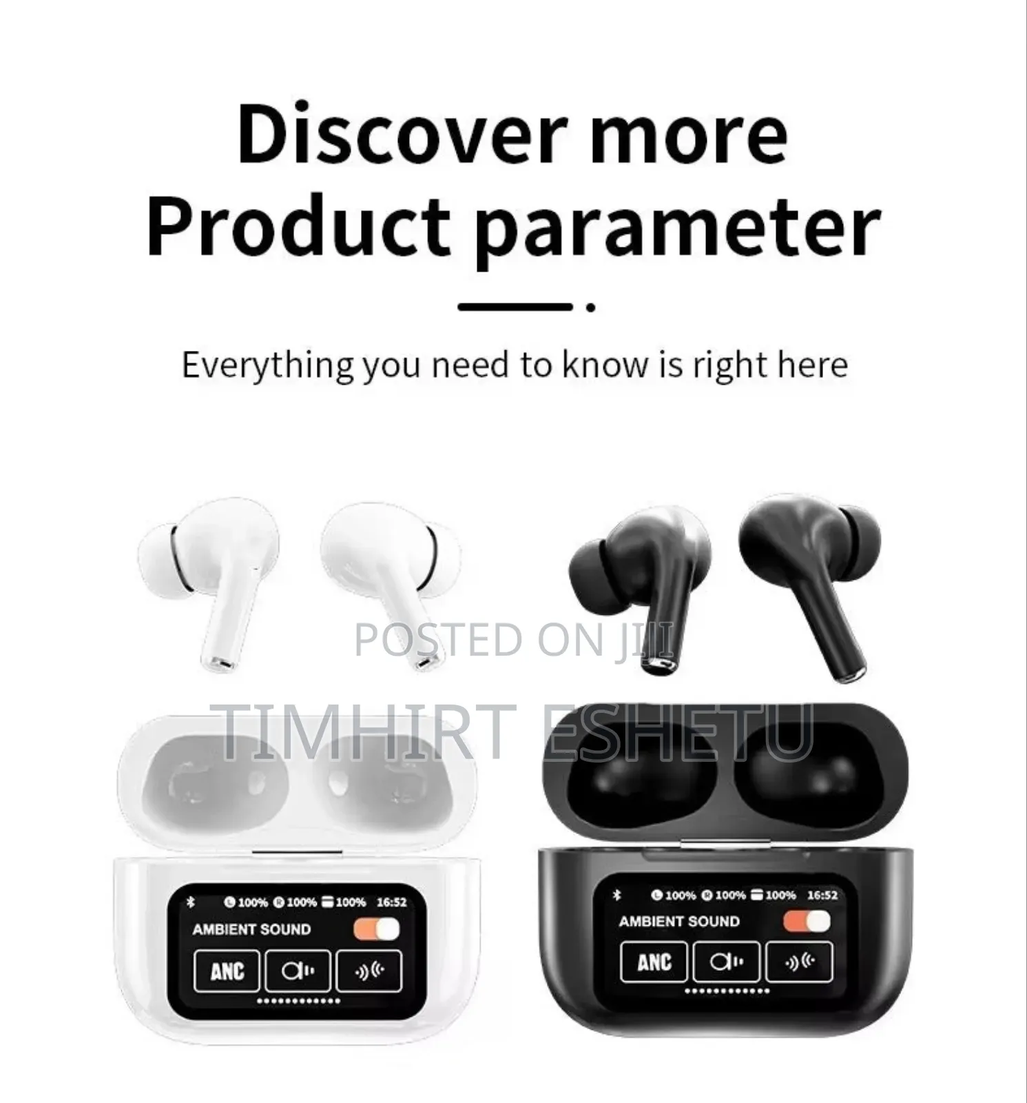 Smart Anc/Enc Wireless Earbuds With Digital Display Case