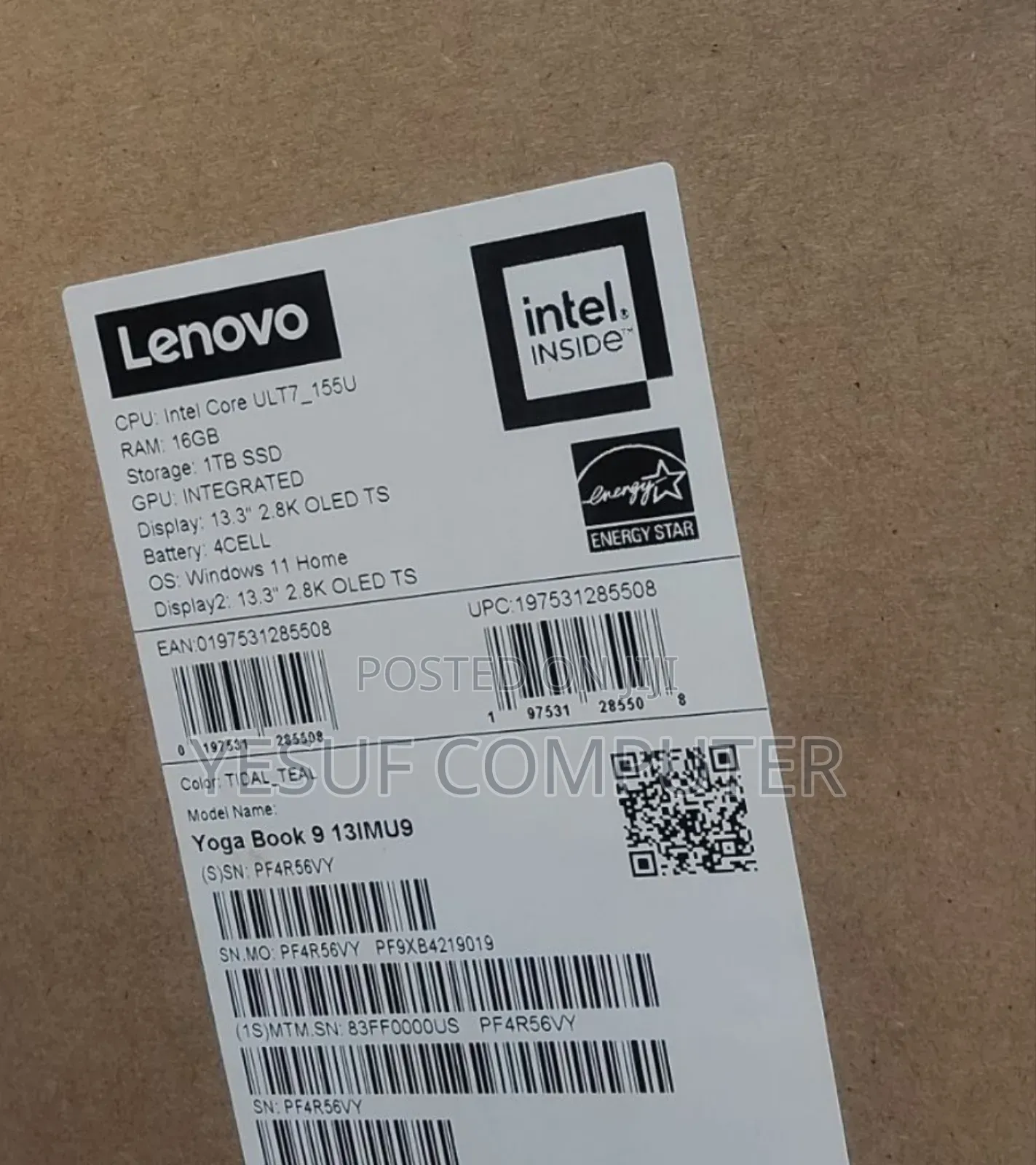 New Laptop Lenovo Yoga Book 9i 16GB Intel Core Ultra 7 SSD 1T