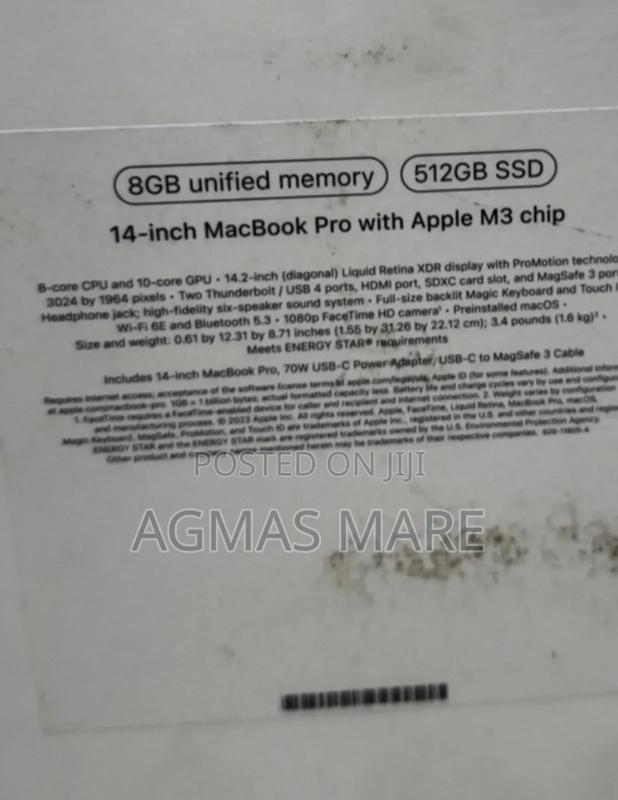 New Laptop Apple MacBook Pro 2024 M3 14-Inch 8GB Apple M3 Pro SSD 512GB