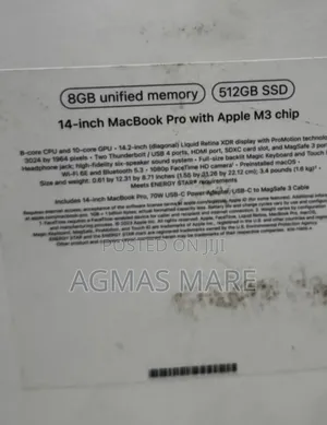 New Laptop Apple MacBook Pro 2024 M3 14-Inch 8GB Apple M3 Pro SSD 512GB