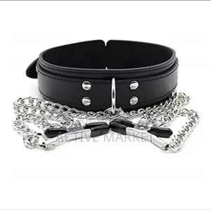 Photo - BDSM Choker Leather Neck Collar Nipple Clamp Breast Clip Sextoy