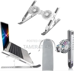 Foldable Laptop Stand With Dual Cooling Fans, Adjustable Height