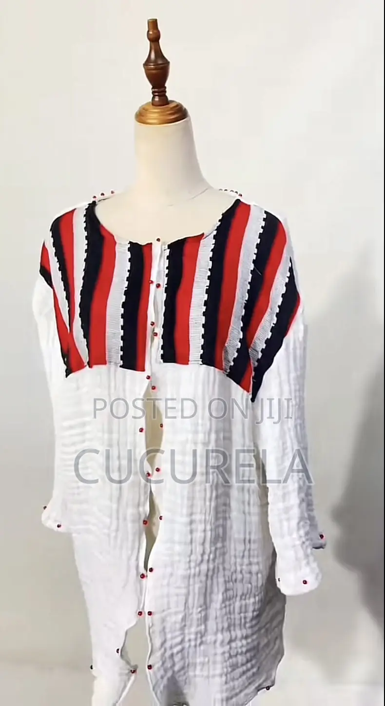 Crinkle Cotton Tunic With Traditional Stripe Yoke