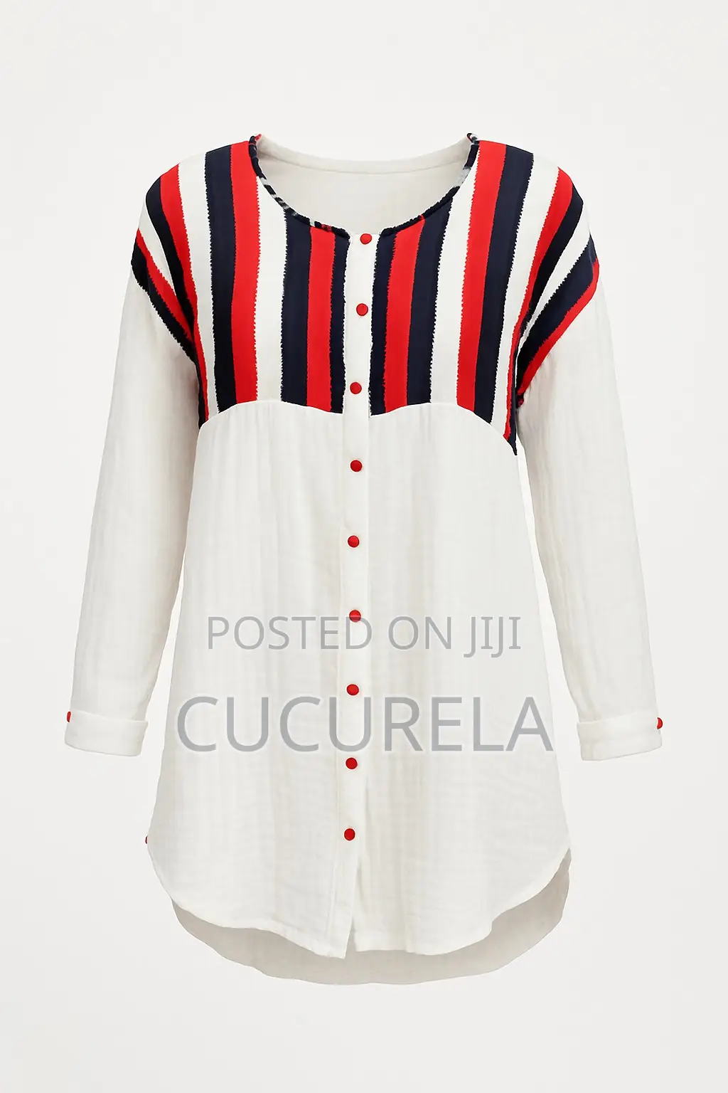 Crinkle Cotton Tunic With Traditional Stripe Yoke