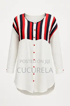 Crinkle Cotton Tunic With Traditional Stripe Yoke