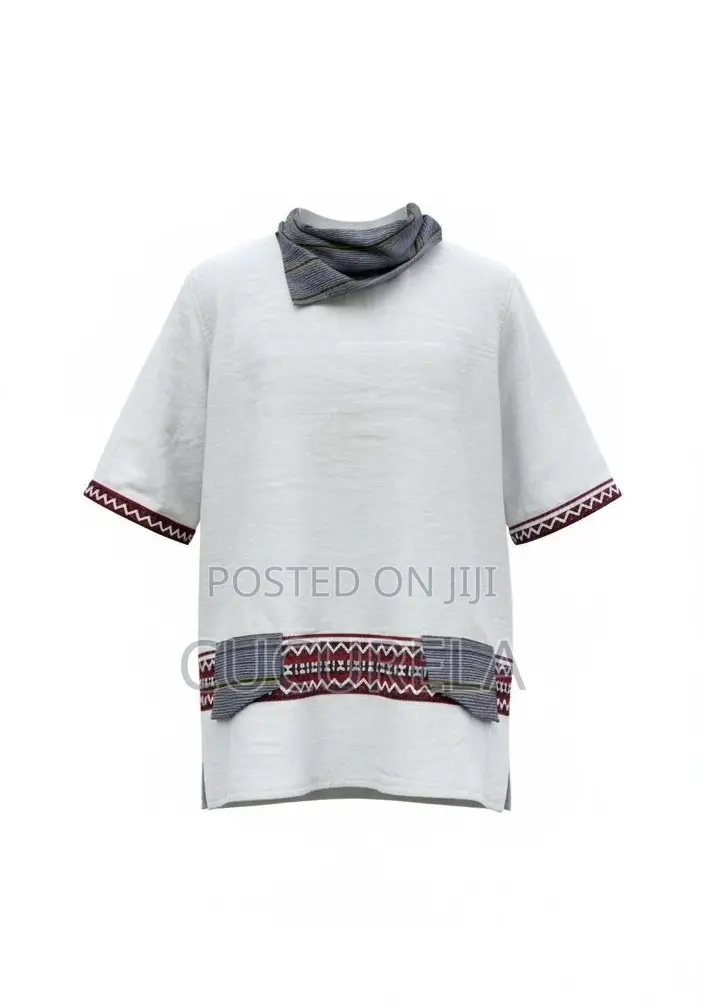 Short-Sleeve Cultural Tunic With Woven Pane
