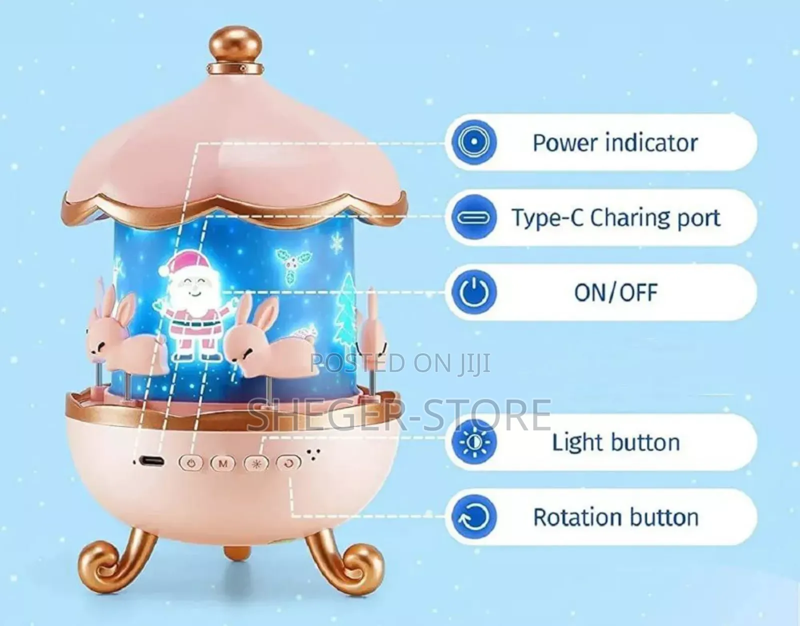  Cute Bunny Carousel Kids Night Light Projector